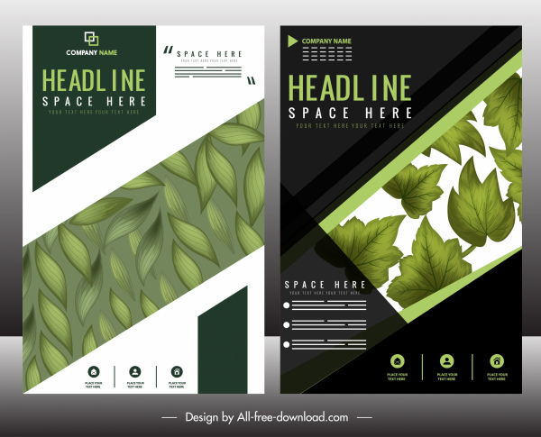 Template brosur perusahaan dekorasi daun hijau desain modern