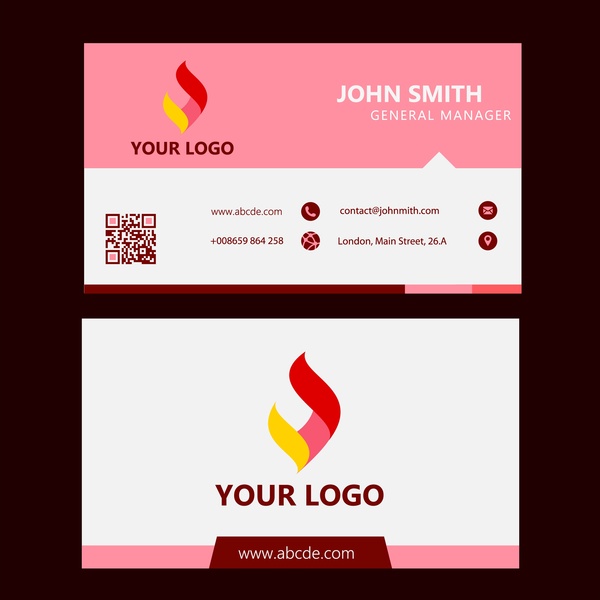 business card perusahaan desain logotype merah muda putih