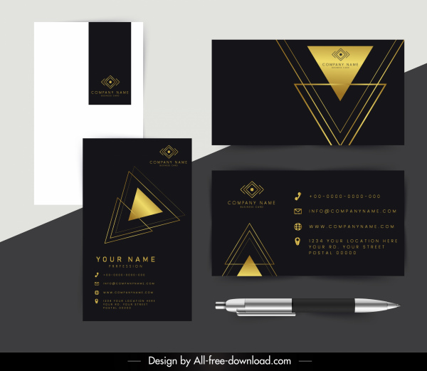 cartões corporativos modelo luxo ouro preto triângulos decoração