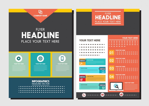 brosur perusahaan desain dengan warna-warni infographic gaya