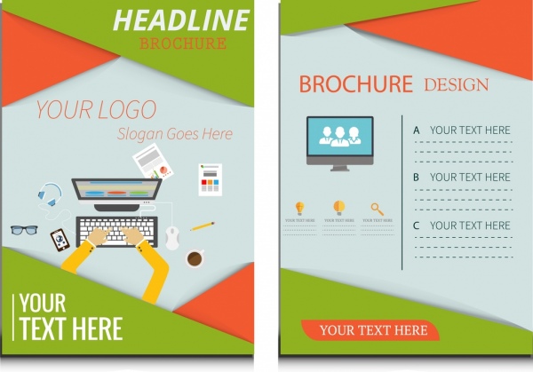 brosur perusahaan komputer tema modern berwarna-warni desain template