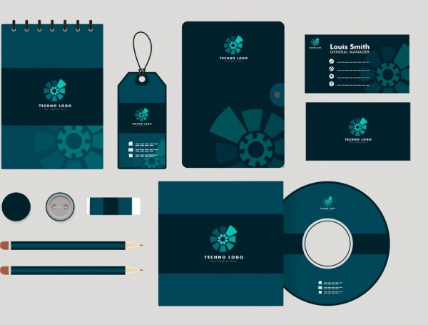 ornamento de mecanismo identidade corporativa coleção design azul escuro