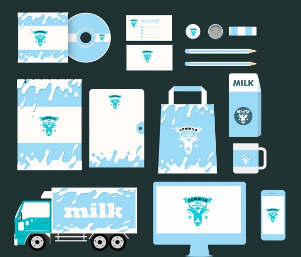 Unternehmensidentität Sammlung spritzt Milch-blaue Icon-design