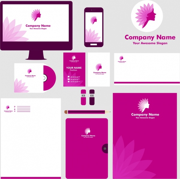 Дизайн фирменного стиля коллекции фиолетовый цветочные значок
