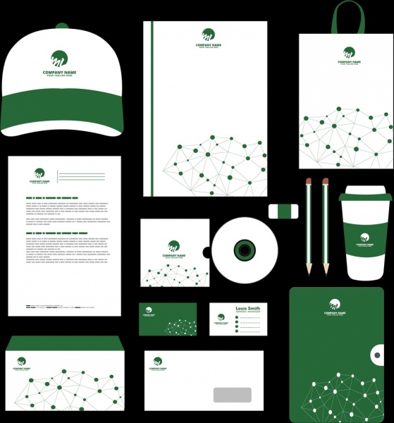 identidade corporativa define pontos de design verde ornamento de conexão