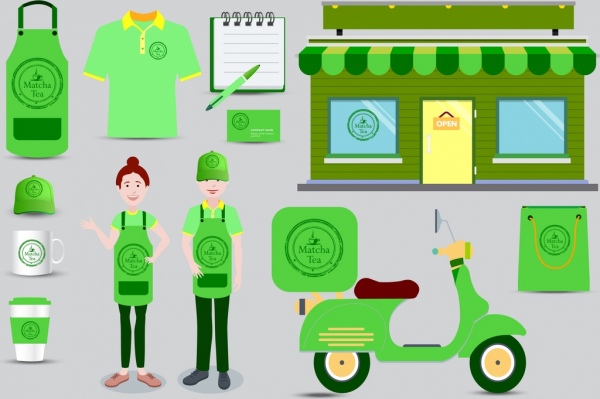 Unternehmensidentität setzt grünen Design Matcha Tee logo