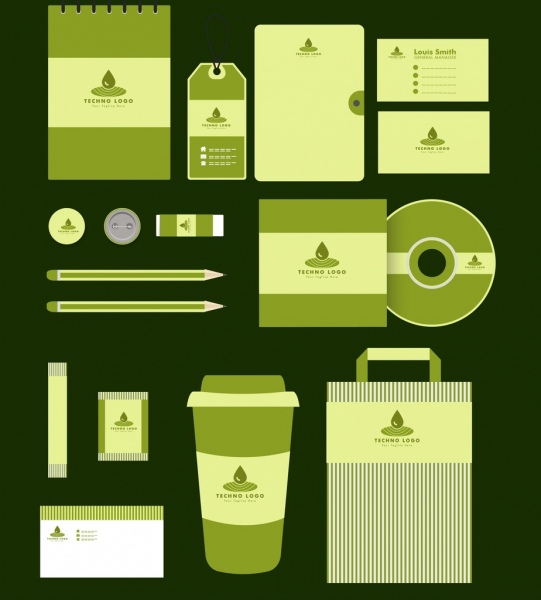 identidad corporativa establece verde diseño logotipo de gotas de agua