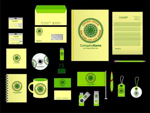 La identidad corporativa establece el logotipo en el diseño verde