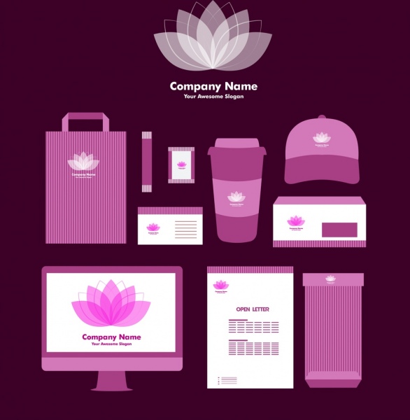 企业形象设置莲花图标素描紫色装饰
