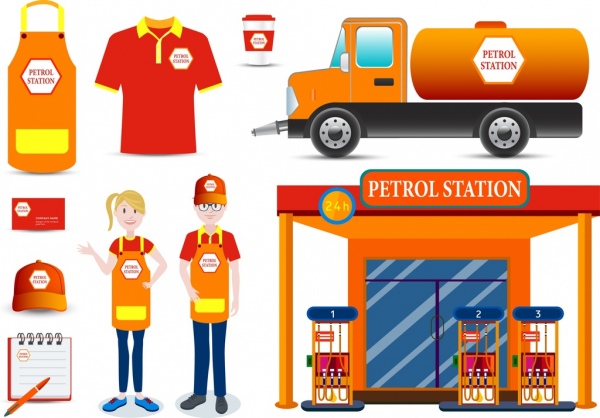 コーポレート ・ アイデンティティは、石油駅デザイン オレンジ飾りを設定します