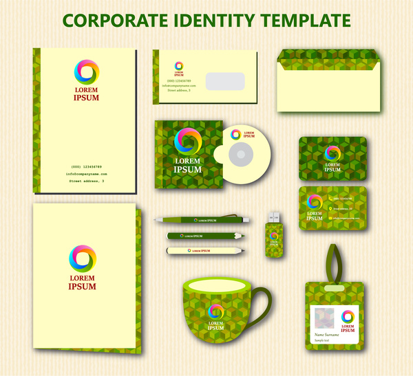 Identidad corporativa plantillas con bokeh de fondo verde