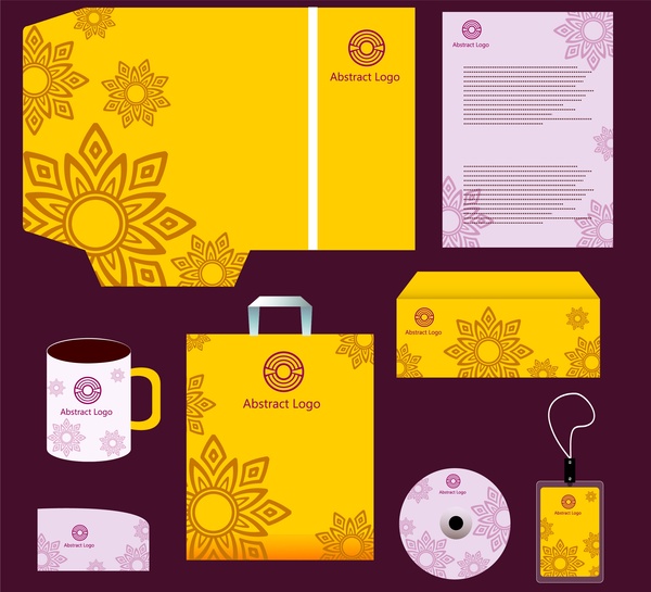 黄色と紫のデザイン、企業のアイデンティティ テンプレート