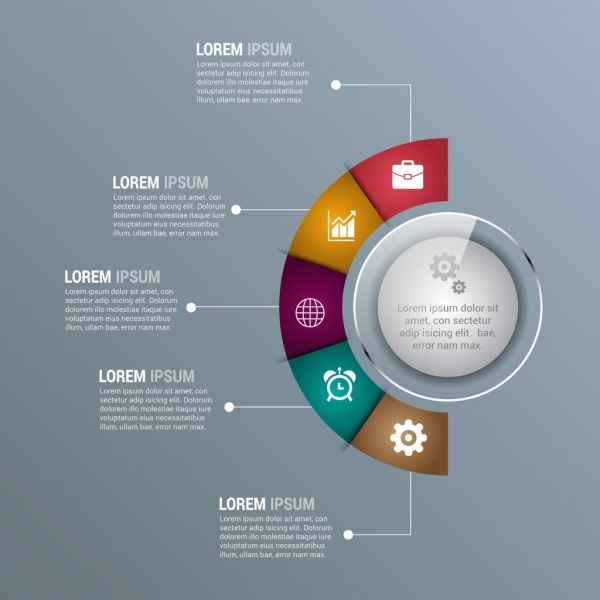 perusahaan Infografis template desain berbentuk setengah lingkaran modern mengkilap