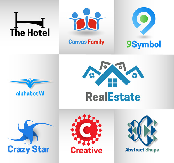 ilustrasi elemen desain logo perusahaan dengan berbagai bentuk