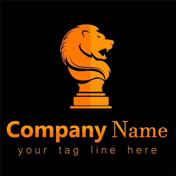 desain logo perusahaan dengan lambang singa pada gelap