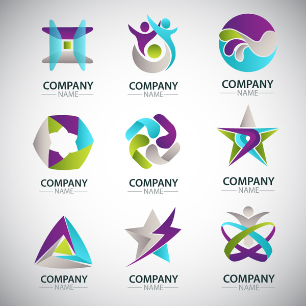 Kurumsal logo tasarım çeşitli şekillerle setleri