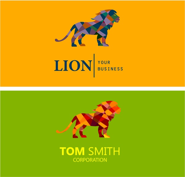 Корпоративный логотип устанавливает иллюстрации с низким полигонов Лев