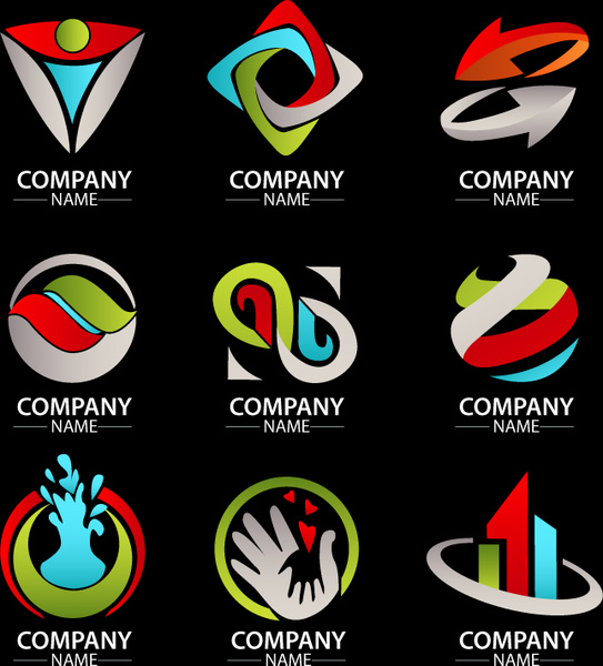 Kurumsal logo ile çeşitli renkli şekiller çizim setleri