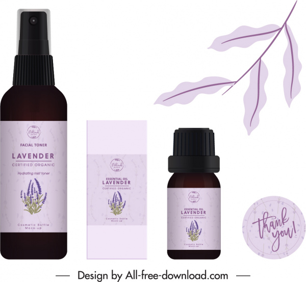 elementos de diseño de anuncio cosmético púrpura lavanda decoración floral
