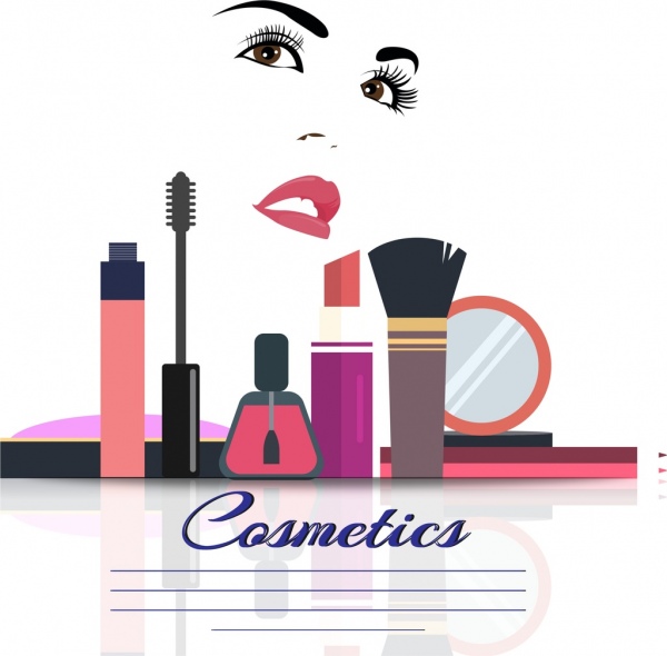 化粧品の広告の反射効果の女性の顔の化粧道具