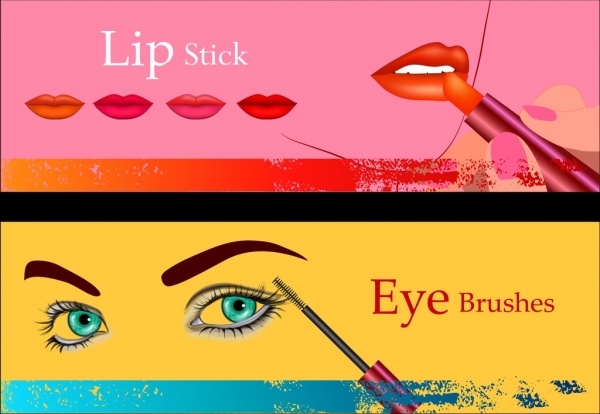 kosmetischen Werbung setzt Lippenstift Mascara Zubehör Symbole