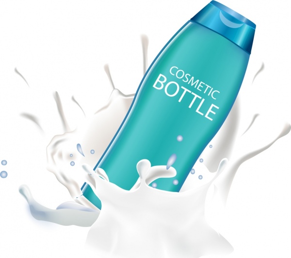 cosmetici pubblicità schizzi latte realistico bottiglia icona