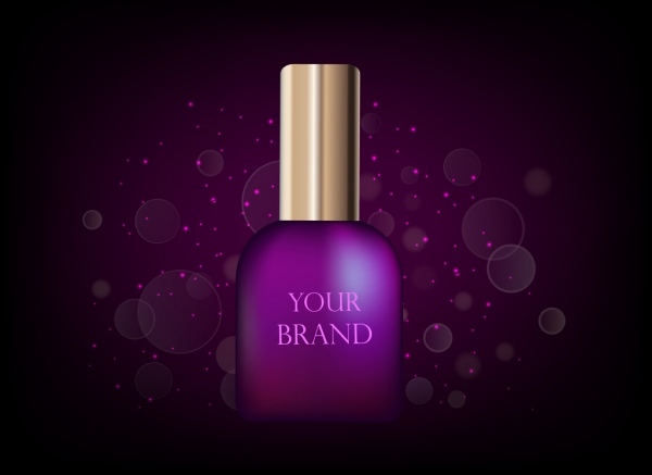 icône de cosmétiques bokeh annonce violet de vernis à ongles en toile de fond
