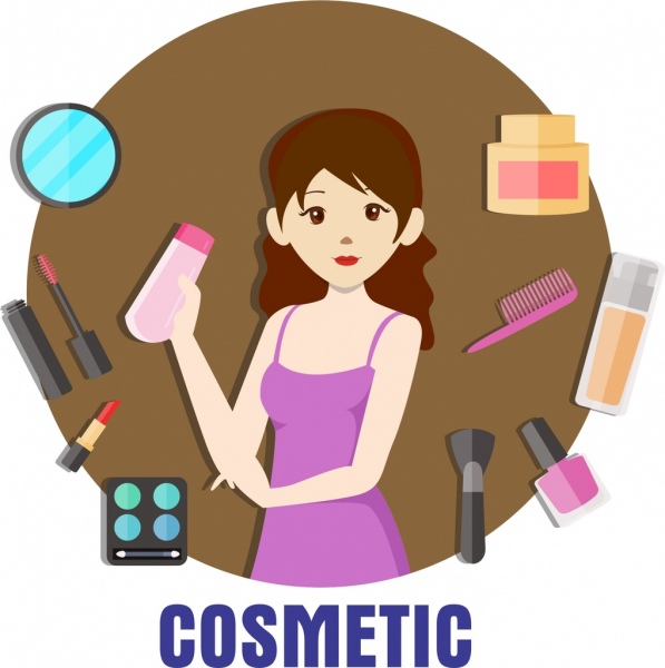 Anuncios de cosmetica mujer herramientas de maquillaje iconos