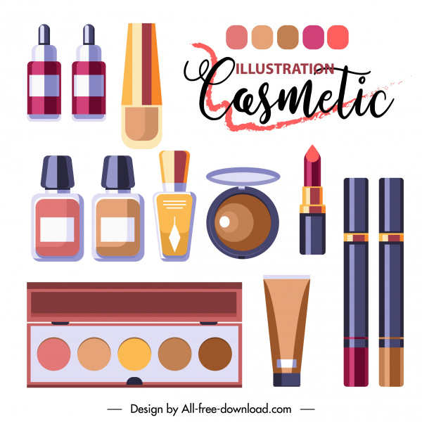 Cosmetic Advertising Poster Modern Colorful Flat Sketch