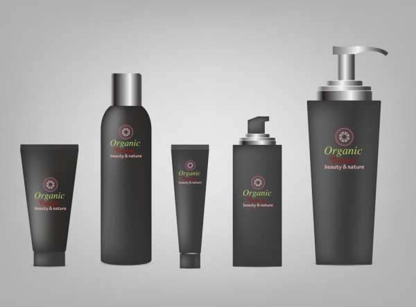 化妝品廣告閃亮黑瓶子圖示寫實設計
