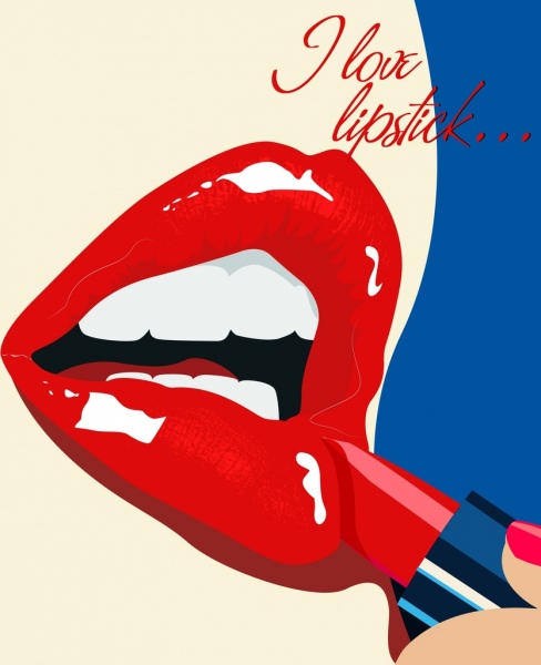 化粧品の広告の女性は化粧口紅唇します。