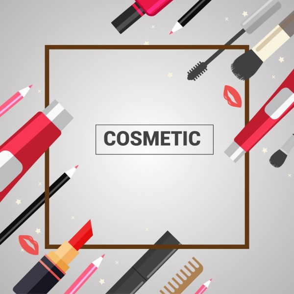 各种彩色的化妆工具装饰的化妆品广告
