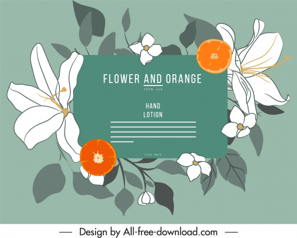Kosmetik-Label-Vorlage Blumen Früchte Dekor handgezeichnet eclassic