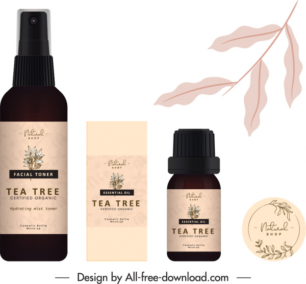 Kosmetische Etikettenvorlage Teebaumskizze elegant klassisch