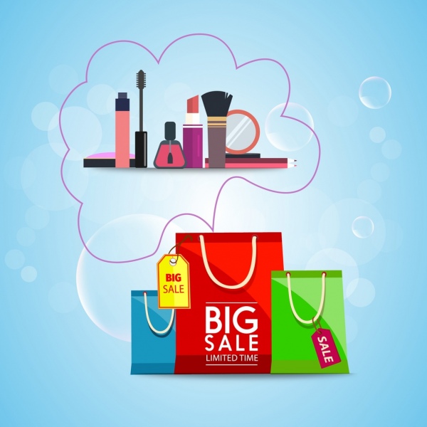 strumenti di trucco borsa shopping cosmetico vendita sfondo ornamento