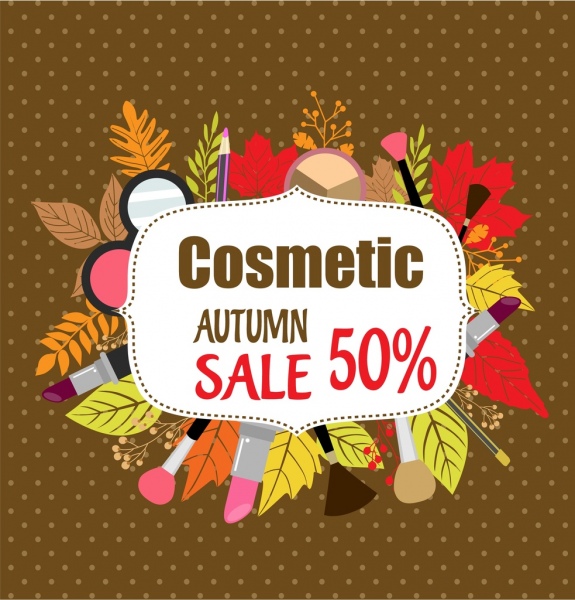 vendas cosméticas banner as folhas coloridas do ornamento acessórios de maquiagem