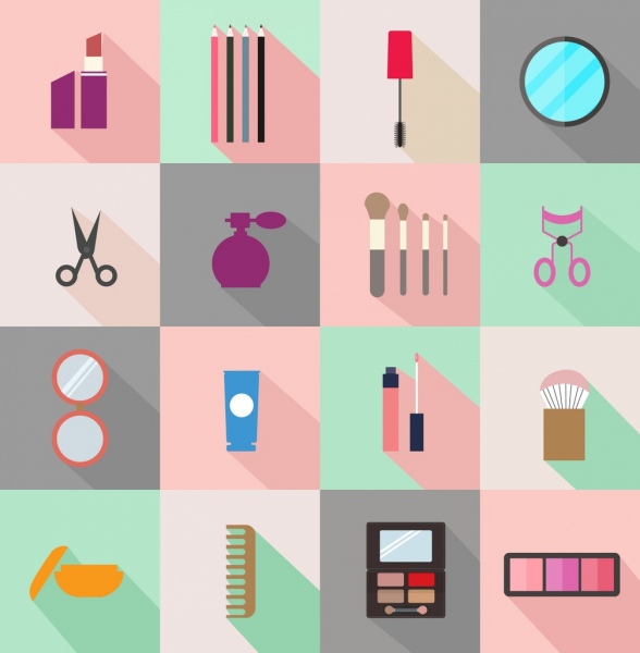 colección de símbolos de cosméticos varios planos color aislamiento