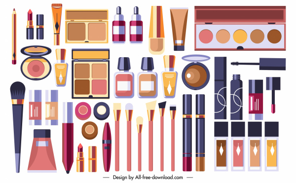 herramientas cosméticas fondo colorido diseño moderno plano