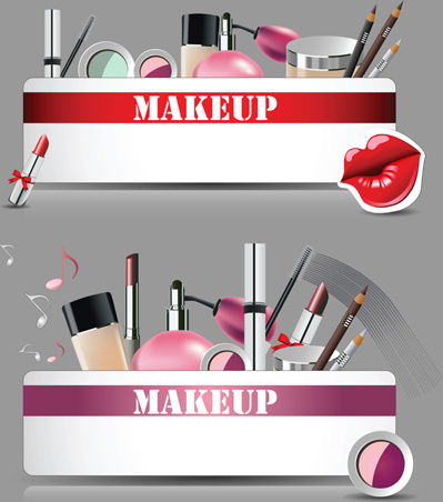 kosmetik dengan makeup vector set banner