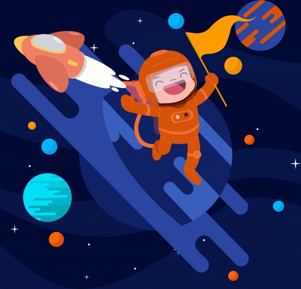 Космос фона космического корабля планет астронавт иконы мультфильм дизайн