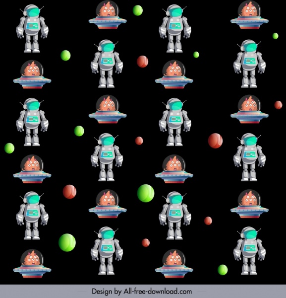 cosmos padrão astronauta planeta alienígena ícones repetindo design