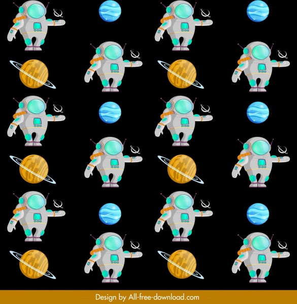 ícones de planeta spaceman repetindo projeto de padrão de Cosmo