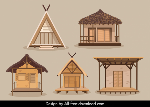 iconos de la cabaña boceto clásico de madera