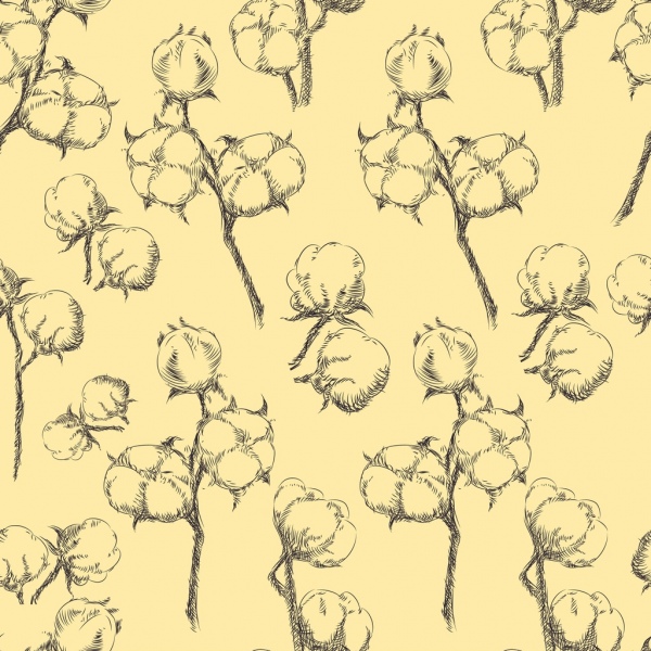 Algodon handdrawn sketch repitiendo Diseño flores de fondo