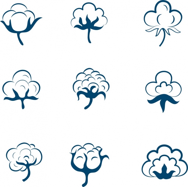 Cotton Flowers Icons Collection Various Shapes Sketch