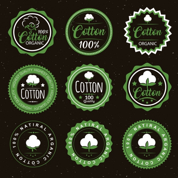coleção de selos de produtos de algodão lisos vários círculos de design