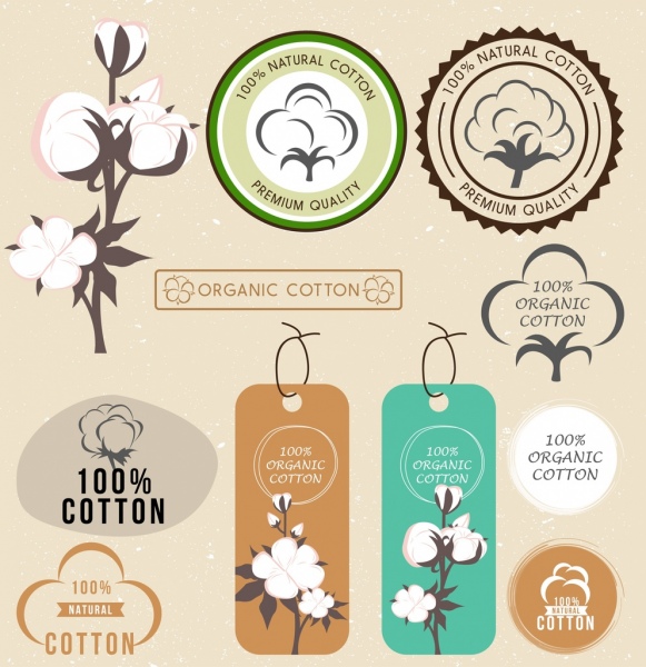 Baumwolle Kollektion Blume Symbol Zeichen verschiedene Formen Isolierung