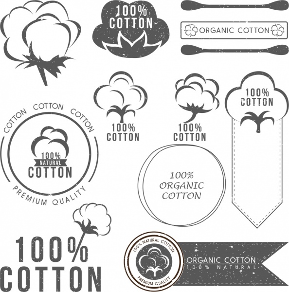 棉花標誌隔離各種老式的形狀
