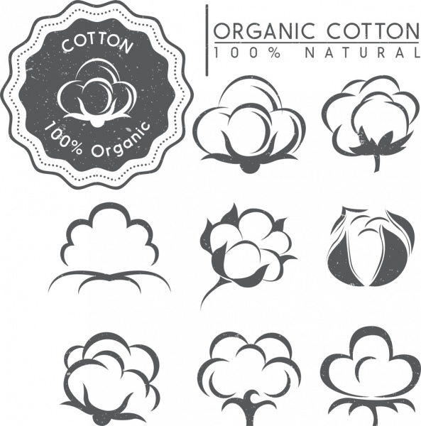 القطن العلامات عناصر التصميم مختلف الزهور الرجعية الايقونات