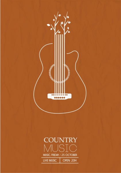 muzyka country plakat na gitarze drzewo ikon płaskie projektu